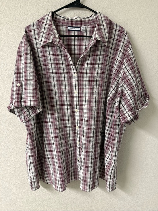 Coldwater Creek Tops - Women’s Coldwater Creek Short-Sleeve Plaid Shirt - Burgundy & White